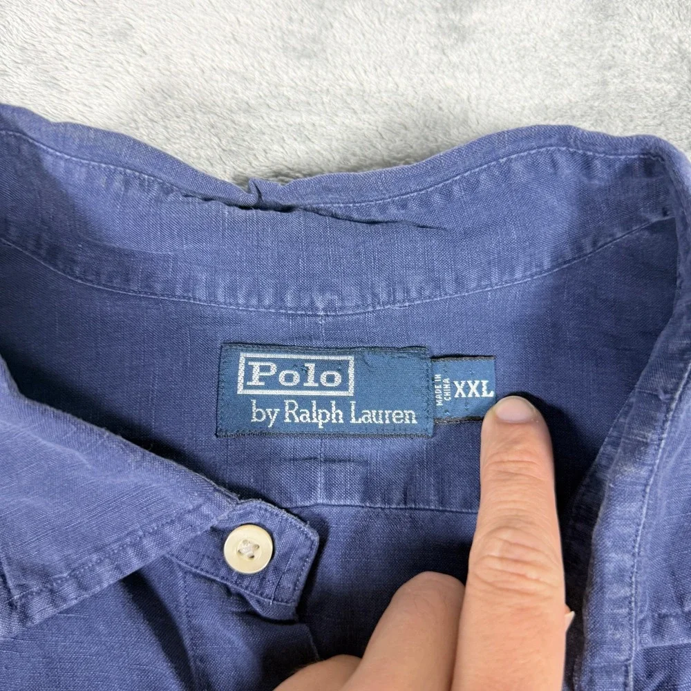 Vintage Polo Ralph Lauren Mens XXL Short Sleeve Linen Silk Blend Button Shirt